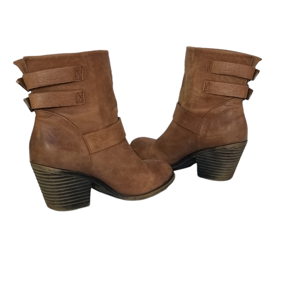 LUCKY BRAND Tommie Womens Cognac Leather Western Heeled Ankle Booties Size 8.5 - Picture 5 of 11